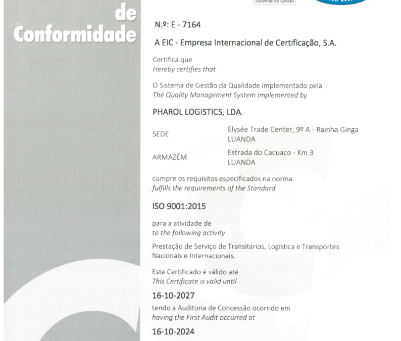 Pharol Logistics conquista a certificação ISO 9001